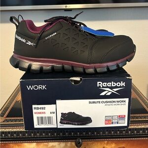 Reebok Women's Black and Purple Sublite Cushion Work Shoes